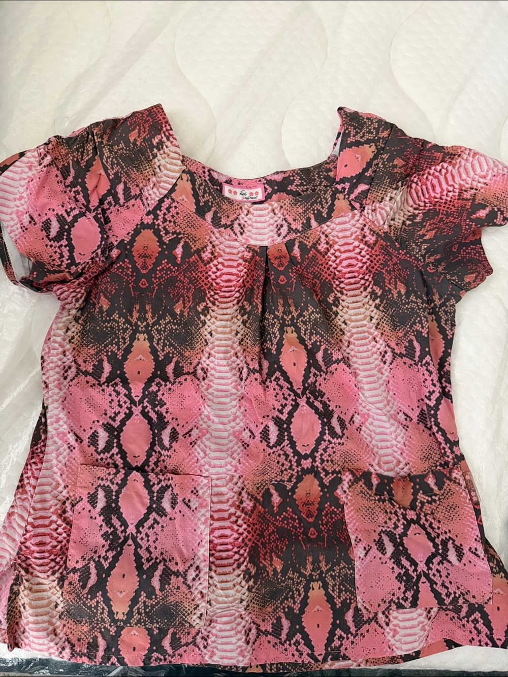 koi Pink Snake-Print Short Sleeve Blouse
